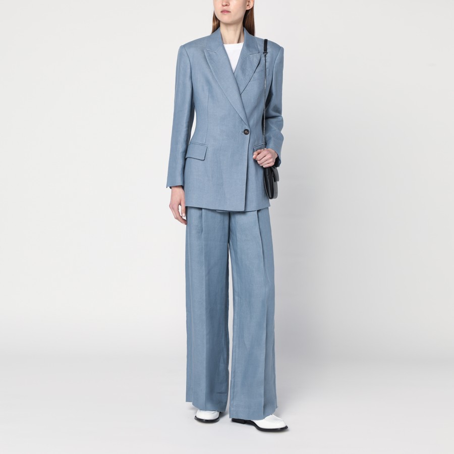 パンツ BRUNELLO CUCINELLI WIDE AVIO-COLORED TROUSERS IN LINEN BLEND Brunello Cucinelli Wide avio-colored trousers in linen blend
