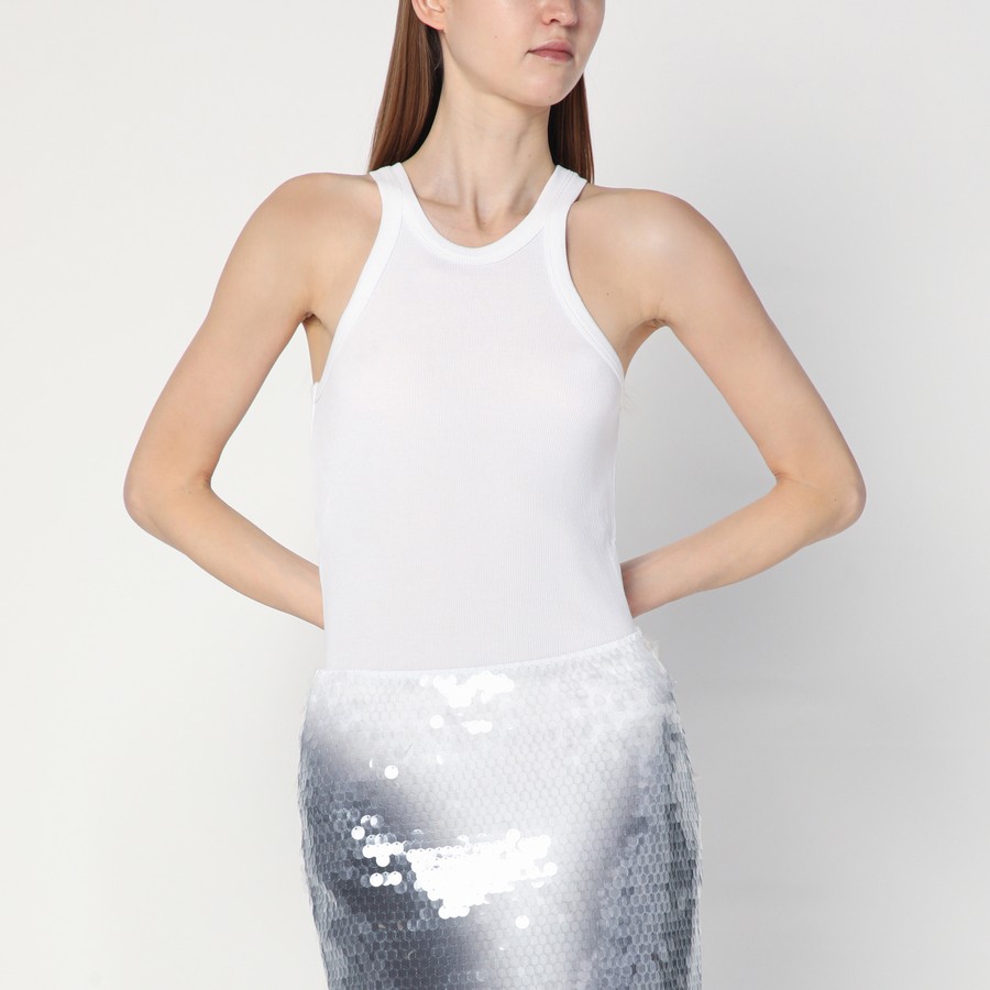 Sportmax DÃ©bardeur blanc cÃ´telÃ© en mÃ©lange soie TheDoubleF