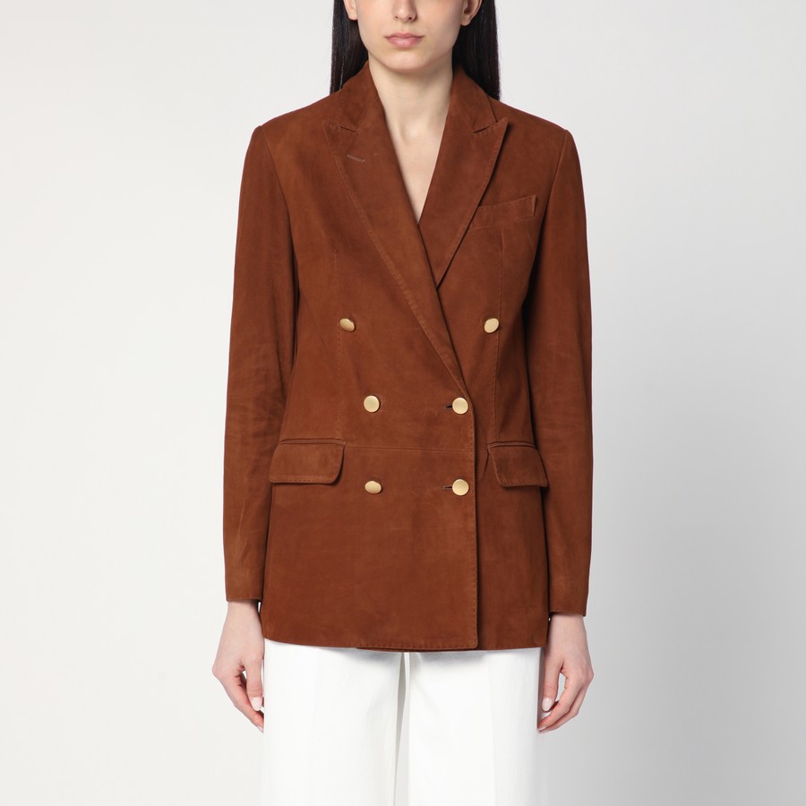 ジャケット TAGLIATORE SS25 WOMAN JACKET (JOSIE PE CHE2501 COGNAC) Tagliatore Cognac-coloured double-breasted jacket in leather
