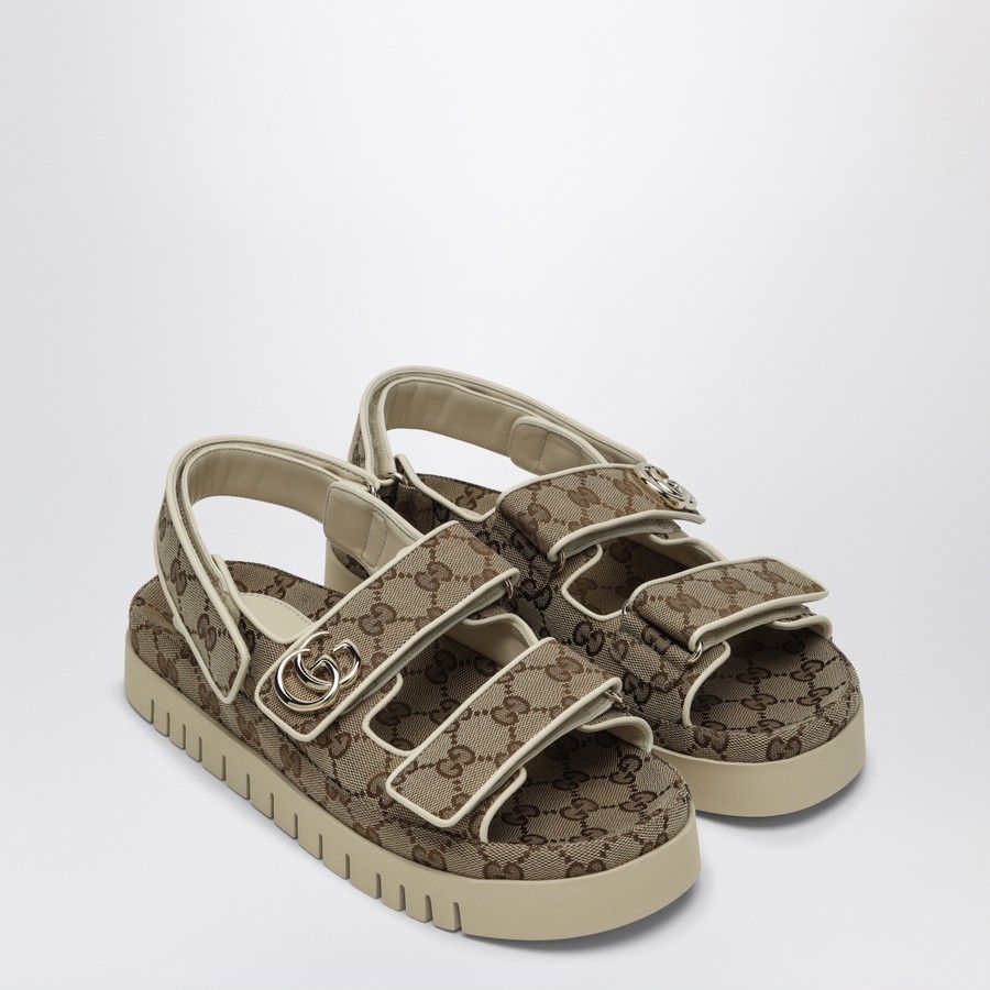 GUCCI Beige GG fabric sandals with Double G | TheDoubleF
