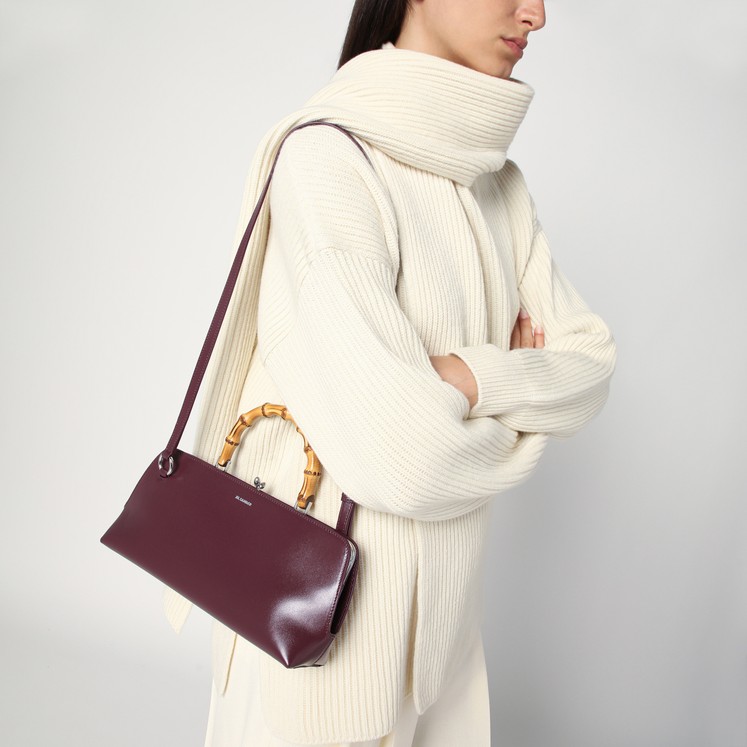 【関税&送料込】Jil Sander Small Goji Bamboo Bag In Burgundy Jil Sander Goji Small Bamboo Leather Top-Handle Bag