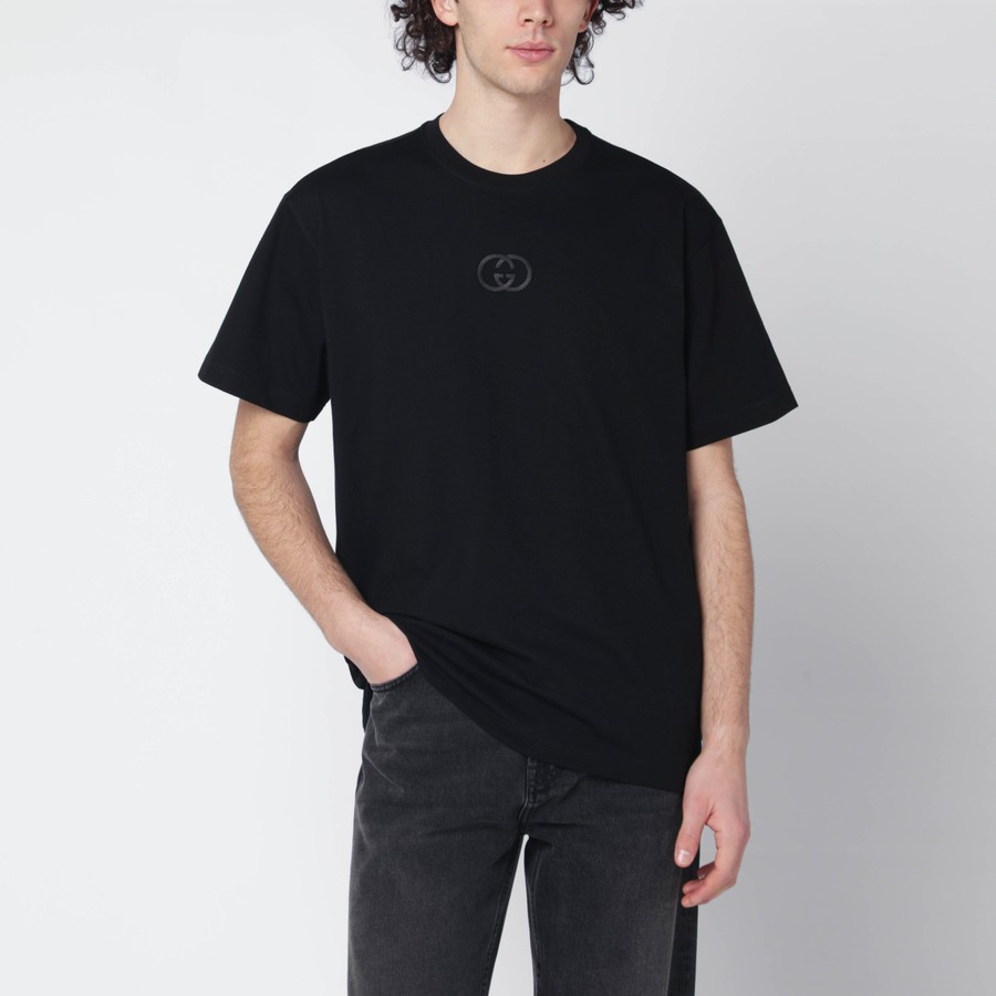 GUCCI Black cotton jersey T-shirt with embroidery | TheDoubleF