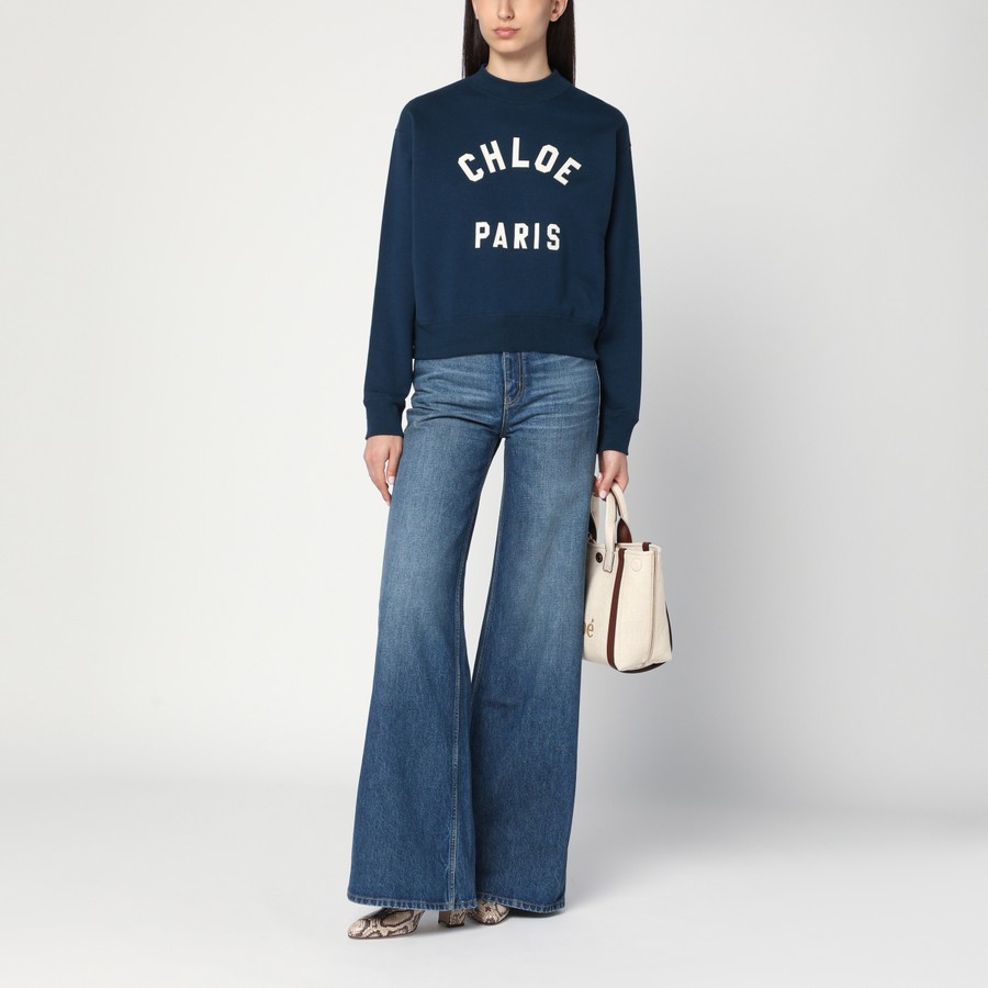その他 Chloe FW25 Sweatshirts (CH24AJH12192 4C6) Chloé Navy blue sweatshirt with logo | TheDoubleF