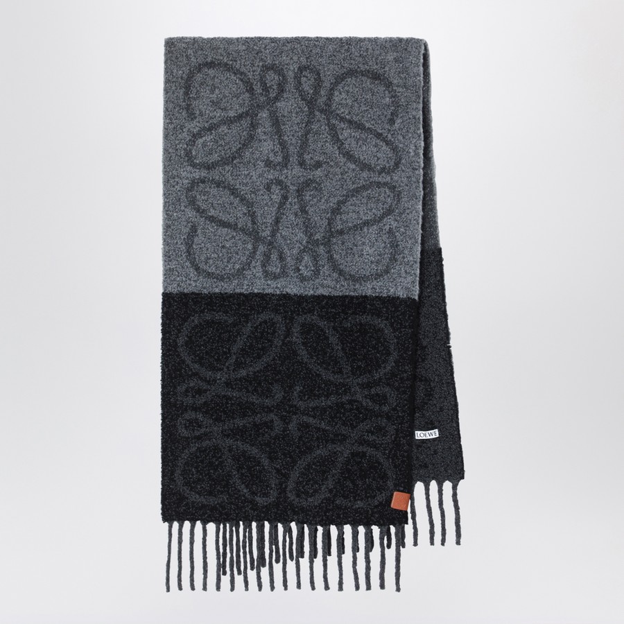 ボレロ・ショール Loewe Anagram dark grey/black scarf Anagram scarf in wool and cashmere Grey - LOEWE