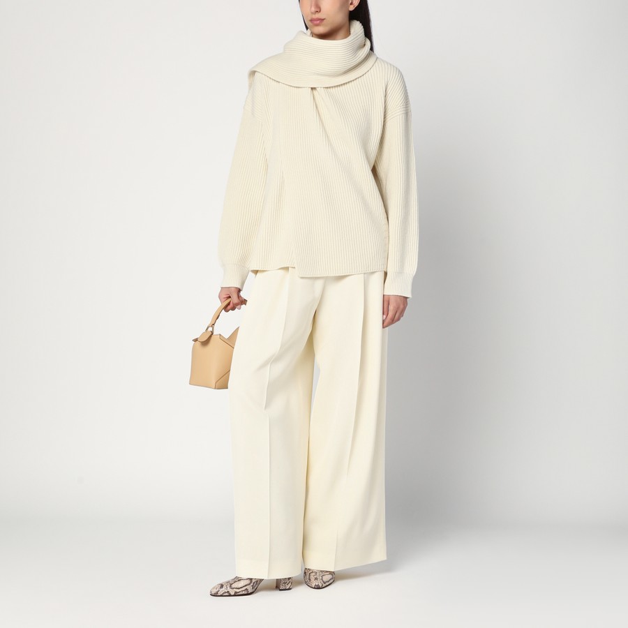 Jil Sander Ivory sweater in wool with scarf | TheDoubleF