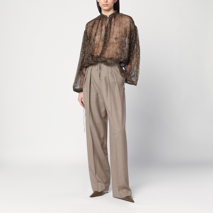 Saint Laurent Pantalone ampio beige taupe in lana | TheDoubleF