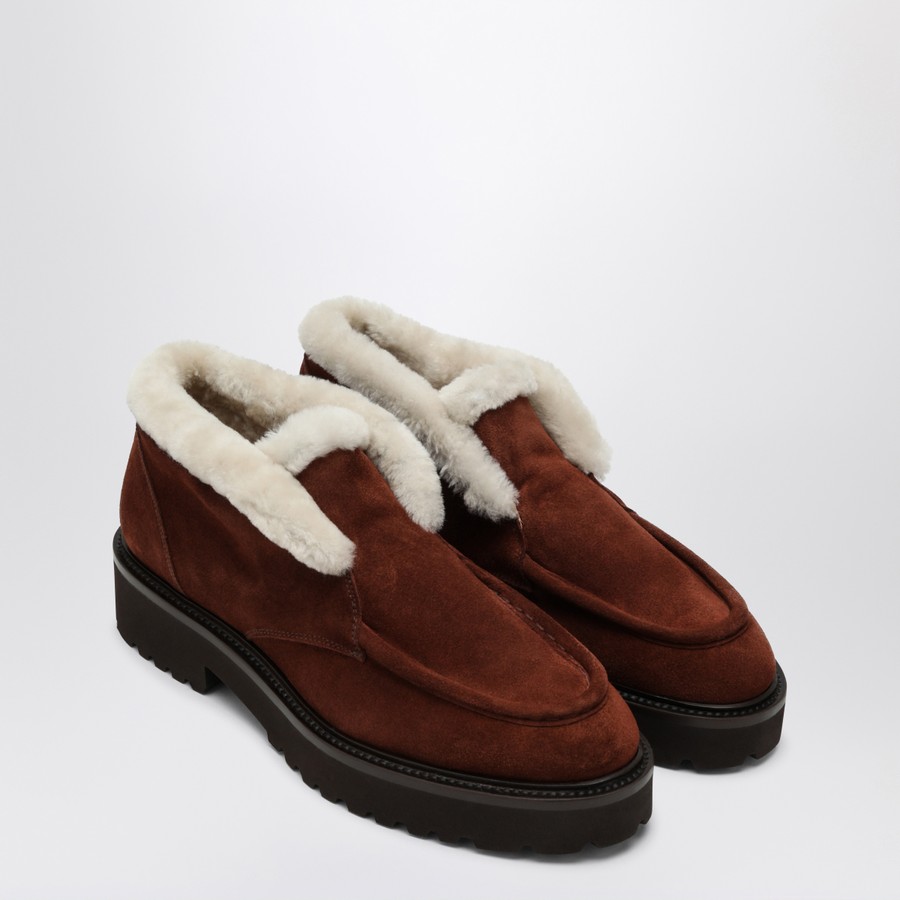 パンプス DOUCALS BROWN SUEDE MOCCASIN WITH FUR Doucal's Brown suede moccasin with fur | TheDoubleF