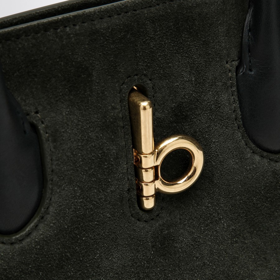 Burberry Rocking Horse medium dark green suede tote | TheDoubleF