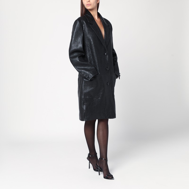 Cassell Single-breasted Black Leather Coat In Black
