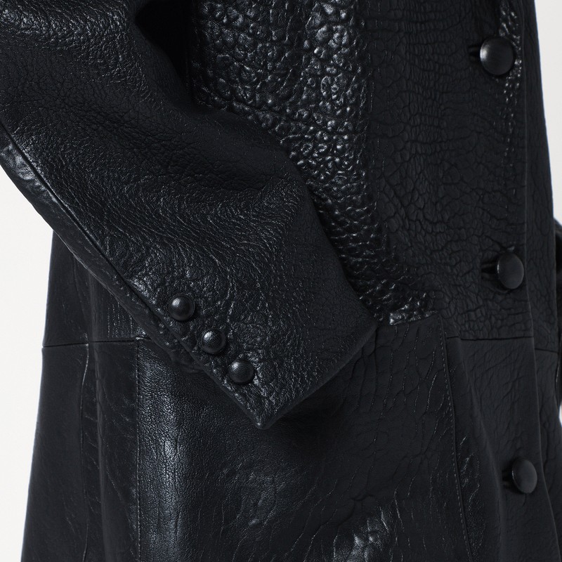 Cassell Single-breasted Black Leather Coat In Black