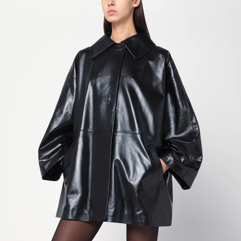 Oversized black leather jacket