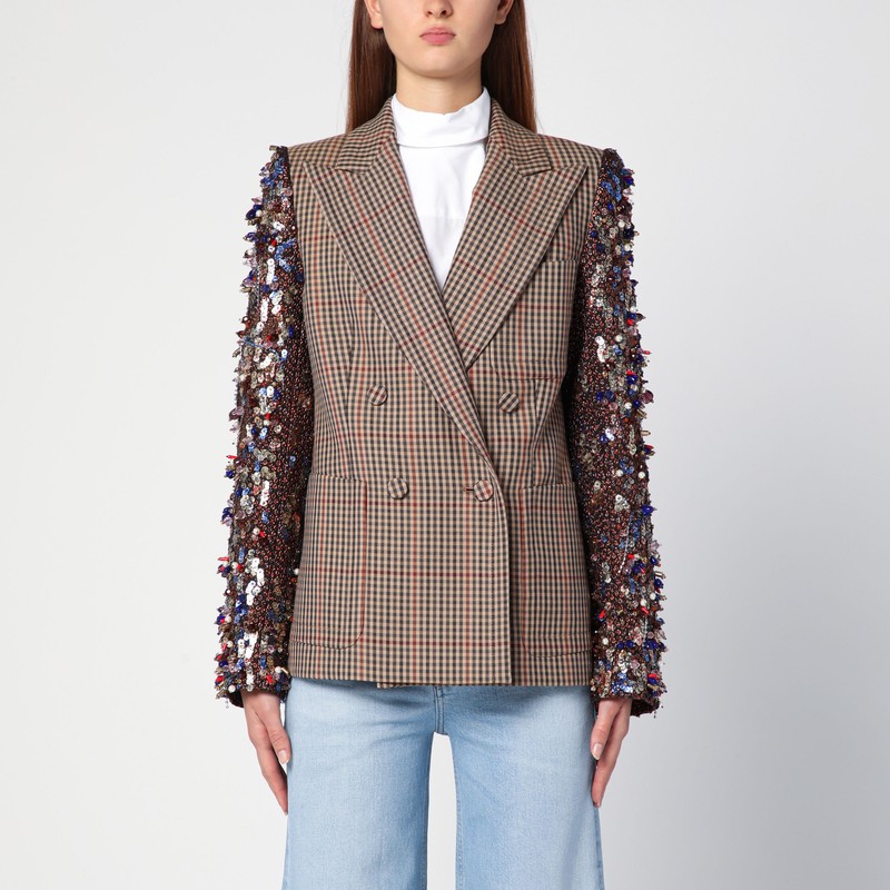 Double-breasted jacket with vichy pattern and sequin