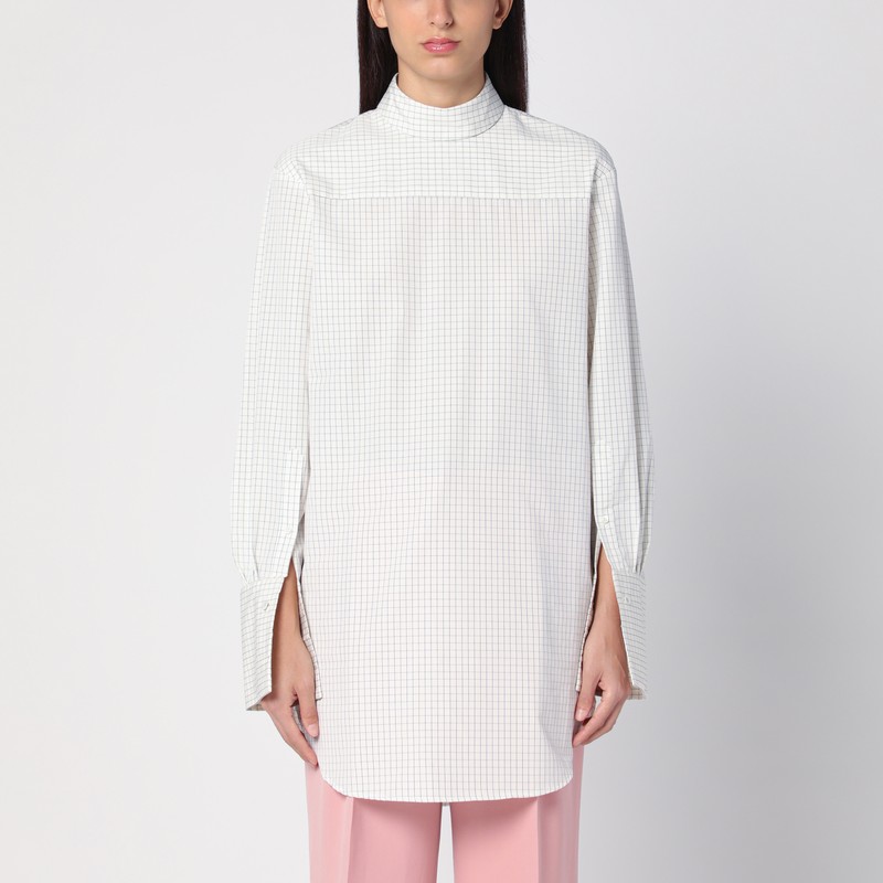 White checked popeline turtleneck shirt