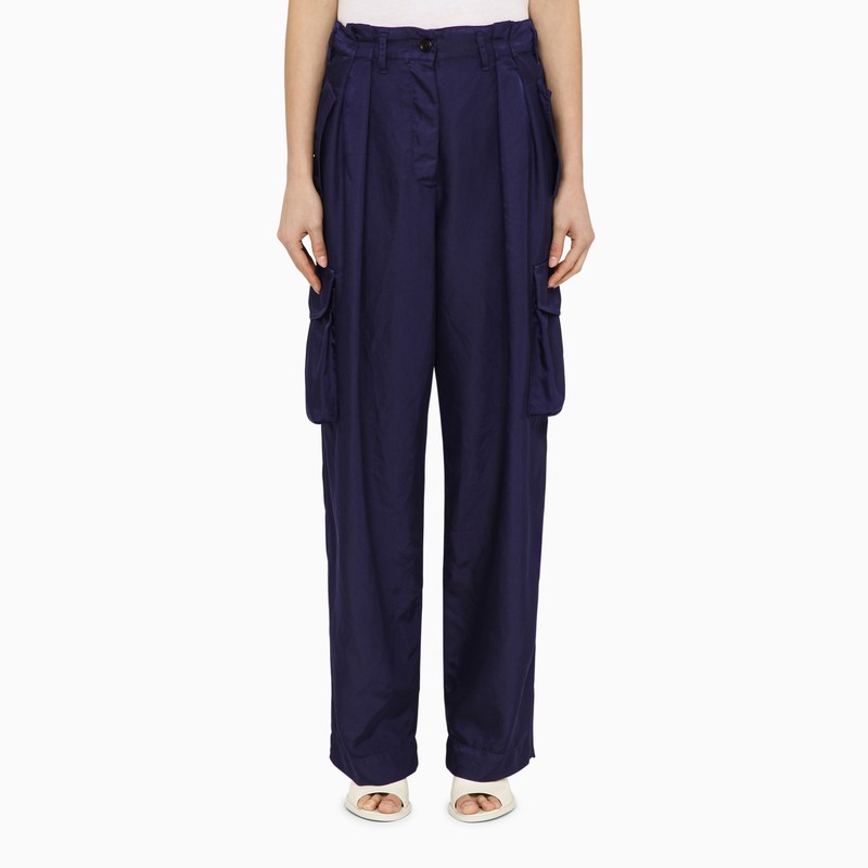 Ink blue nylon cargo trousers