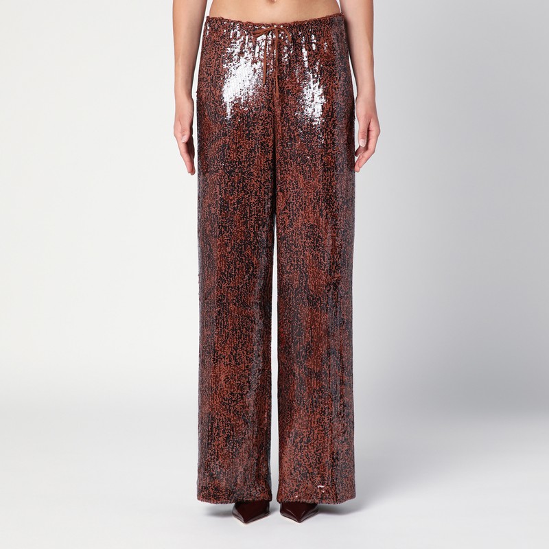 Brown wide trousers with micro sequins