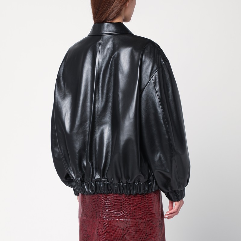 Cassell Zip Leather Bomber Jacket In Black