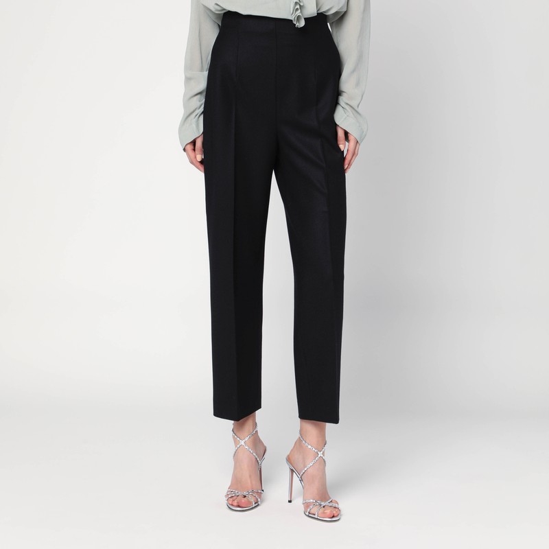 Black wool-blend trousers