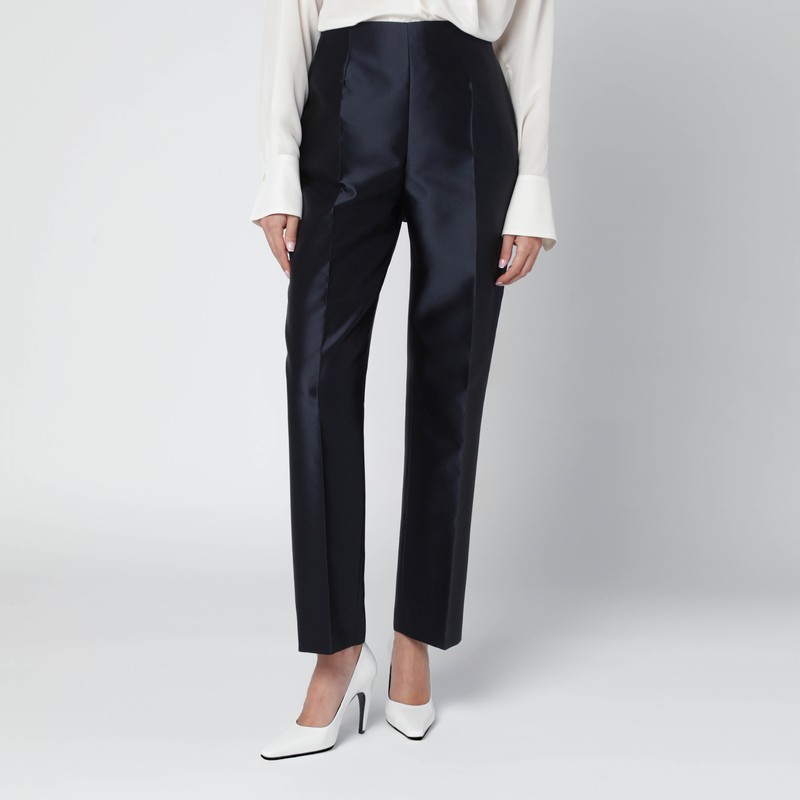 Blue silk-blend satin trousers