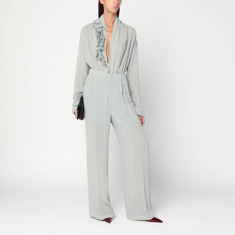 Alberta Ferretti High Waist Pleated Palazzo Trousers In Gray