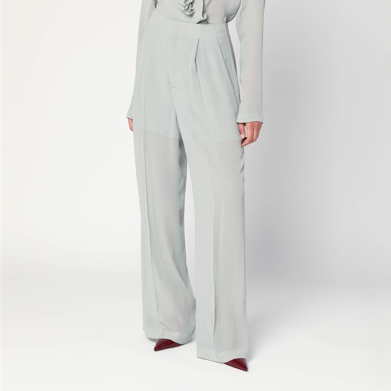 Alberta Ferretti High Waist Pleated Palazzo Trousers In Gray