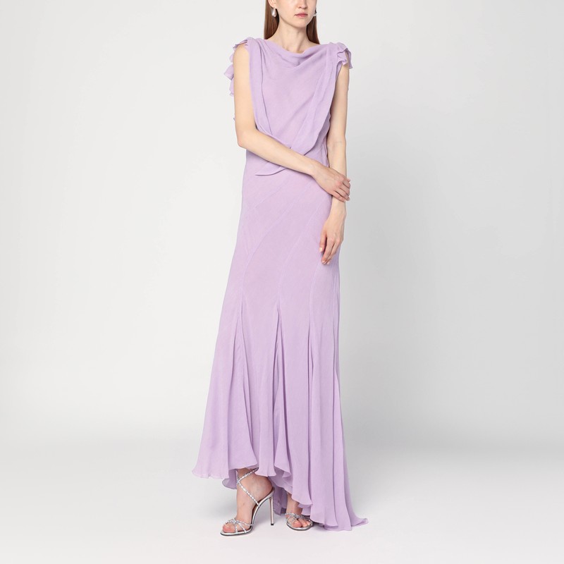 Long dress with light purple ruffles