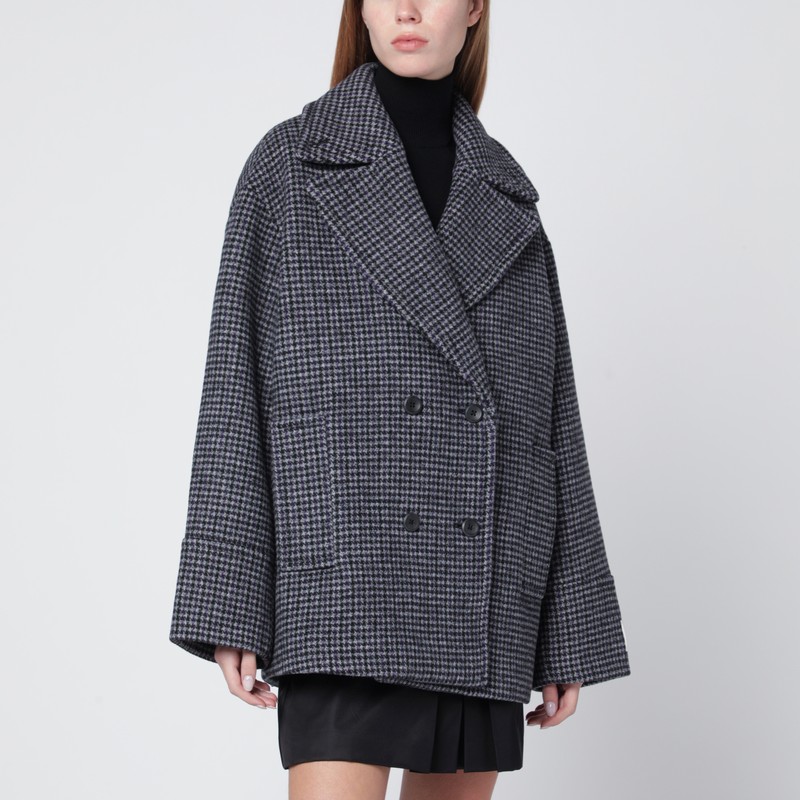 Calvin Klein Houndstooth Double Breasted Coat Pockets In Gray