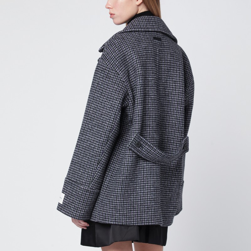 Calvin Klein Houndstooth Double Breasted Coat Pockets In Gray