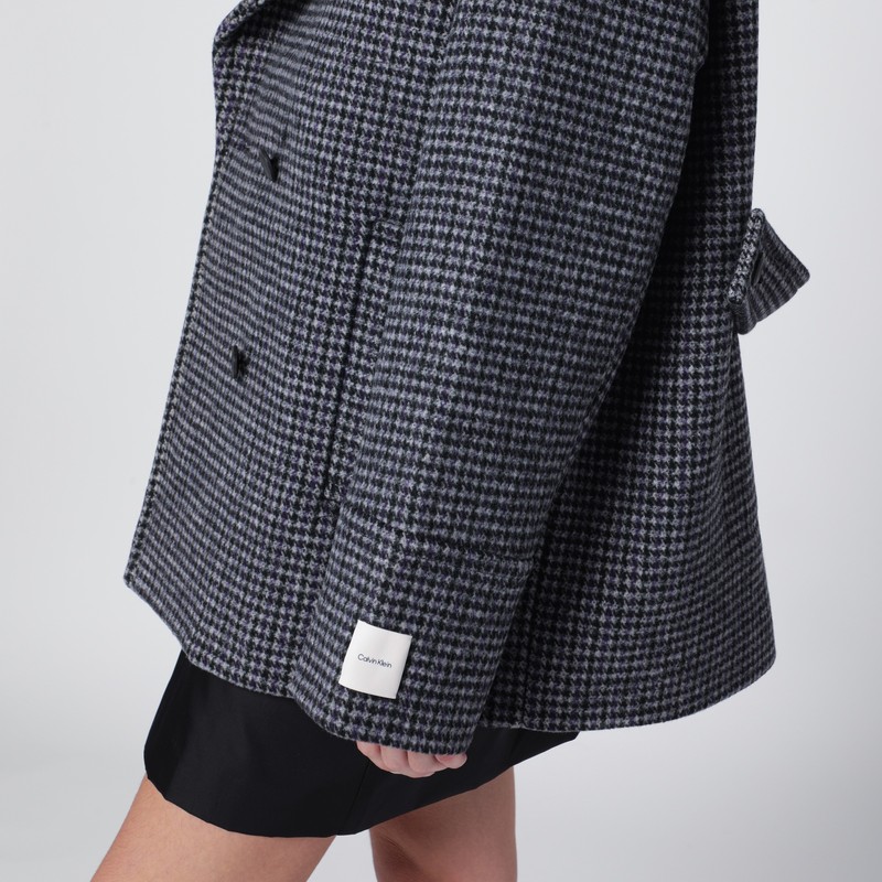 Calvin Klein Houndstooth Double Breasted Coat Pockets In Gray