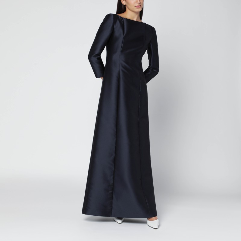 Long blue silk-blend mikado dress