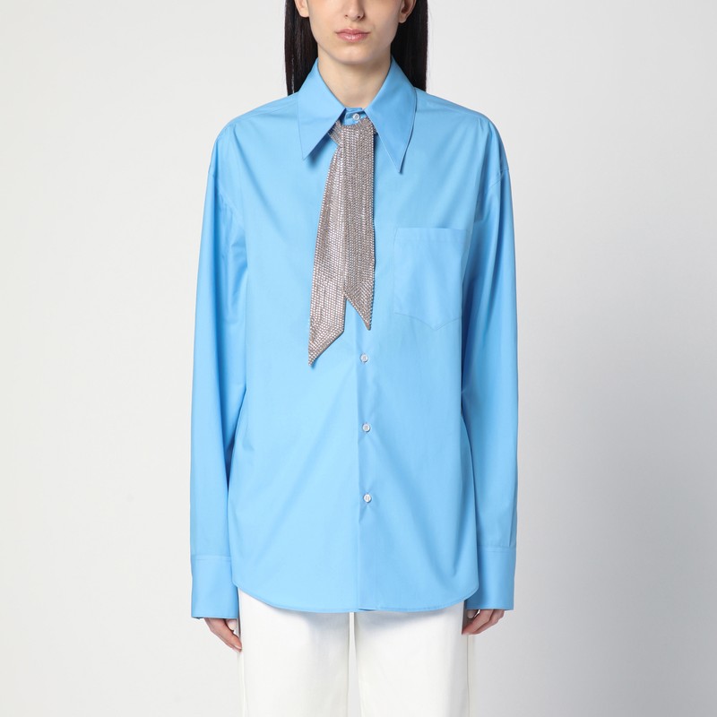 Giuseppe Di Morabito Rhinestone Scarf Buttoned Shirt In Light Blue