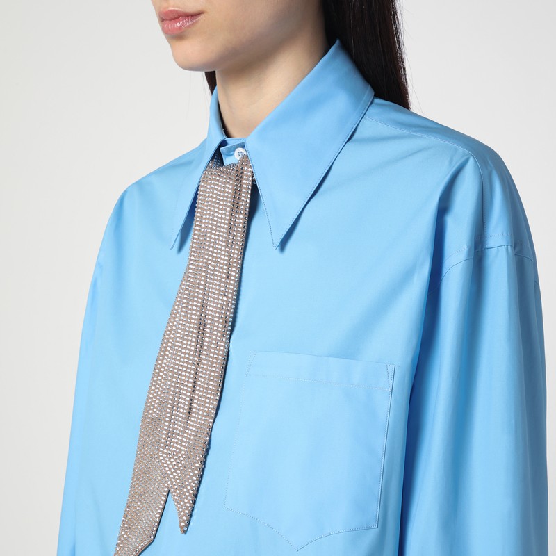Giuseppe Di Morabito Rhinestone Scarf Buttoned Shirt In Light Blue