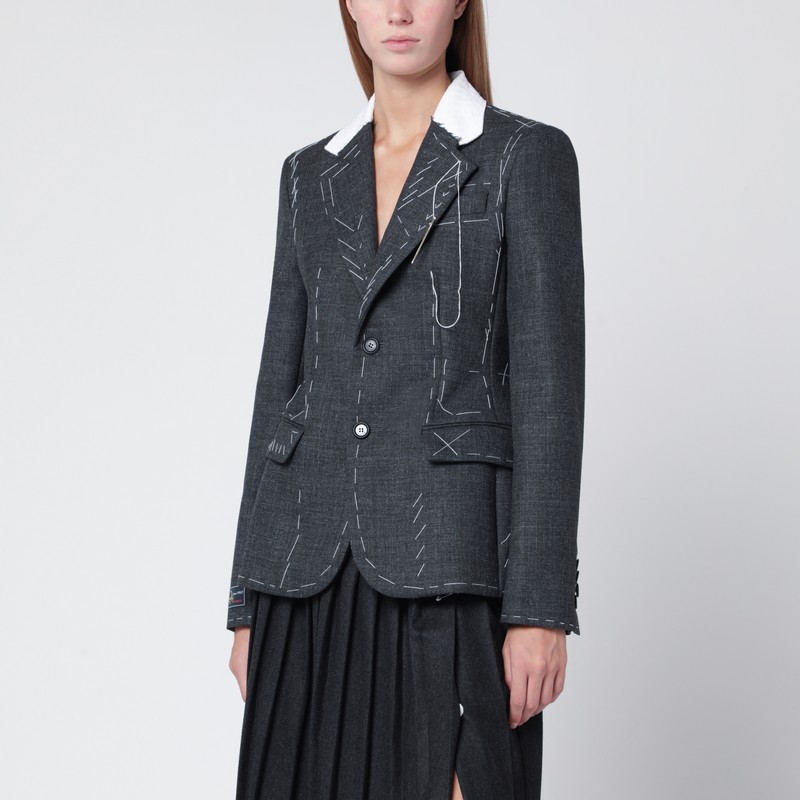 Grey embroidered wool canvas jacket