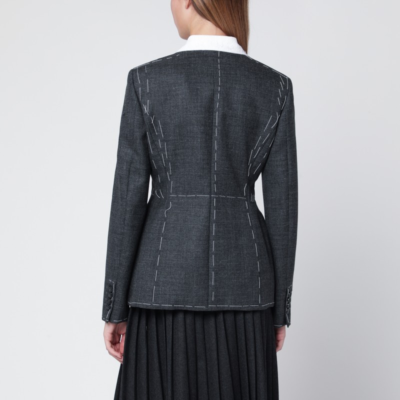 Moschino Embroidered Wool Canvas Jacket With Notch Lapel In Multi