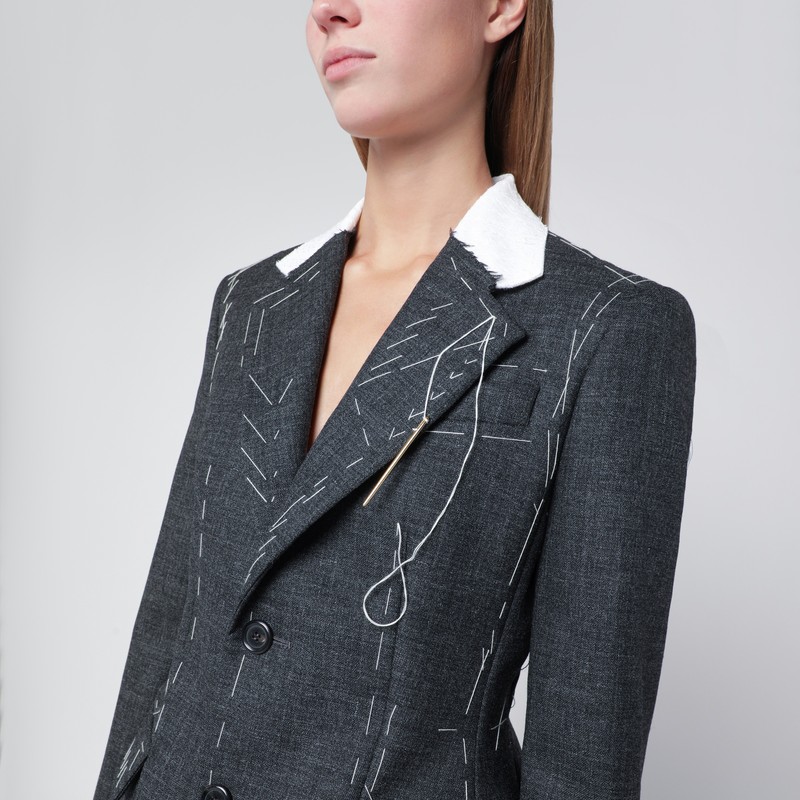 Moschino Embroidered Wool Canvas Jacket With Notch Lapel In Multi