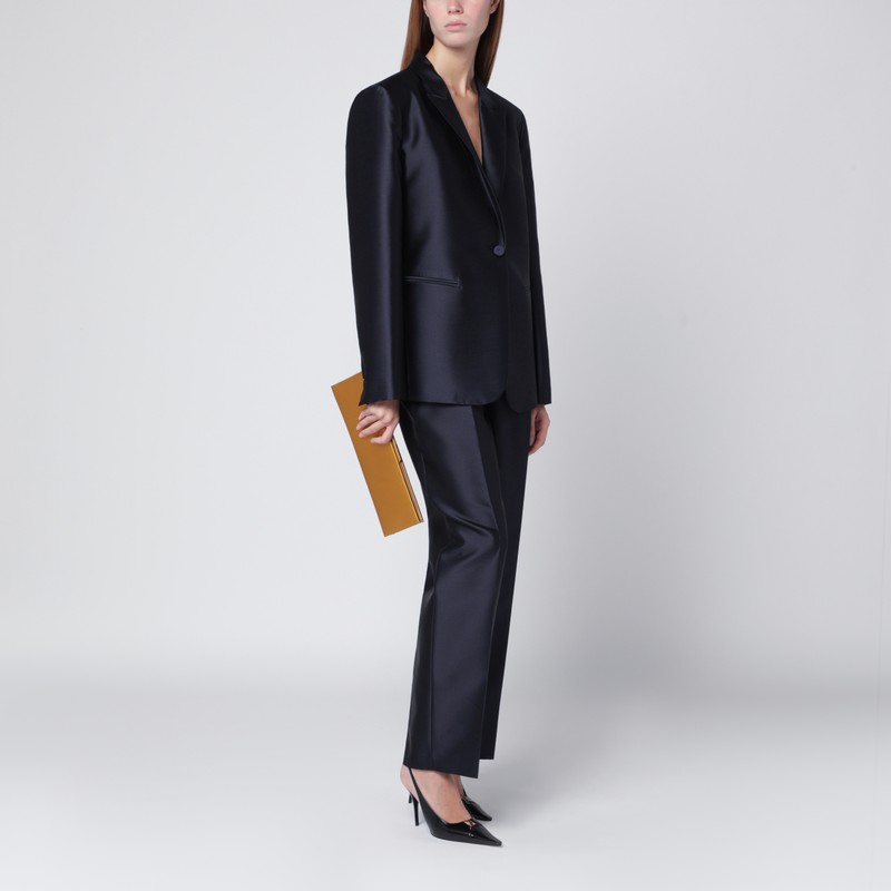 Alberta Ferretti Single-breasted Jacket In Glossy Silk-blend Satin Women In Blue