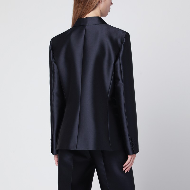 Alberta Ferretti Single-breasted Jacket In Glossy Silk-blend Satin Women In Blue