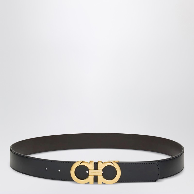 Reversible and adjustable Gancini belt Black/Hickory