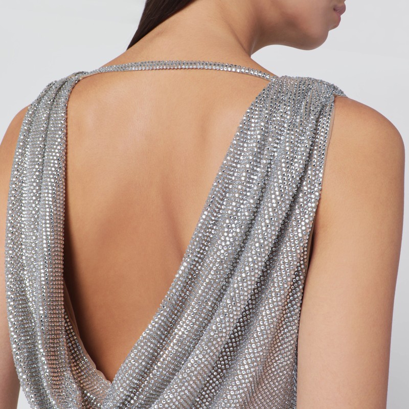 Giuseppe Di Morabito Long Dress Featuring Crystals And Back Slit In Metallic