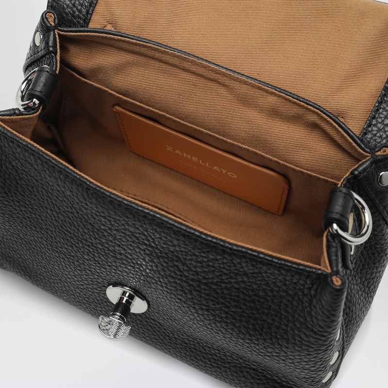 Zanellato Small Postina Smooth Leather Shoulder Bag In Black