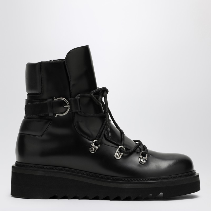 Black leather lace-up boot - Ferragamo - Modalova