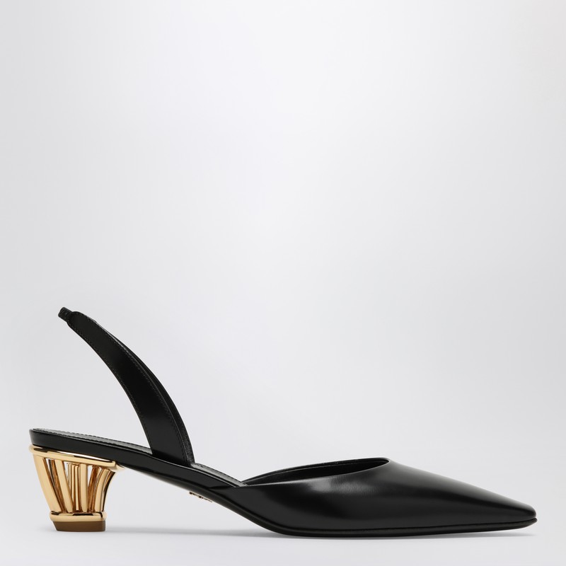 Black slingback with cage heel