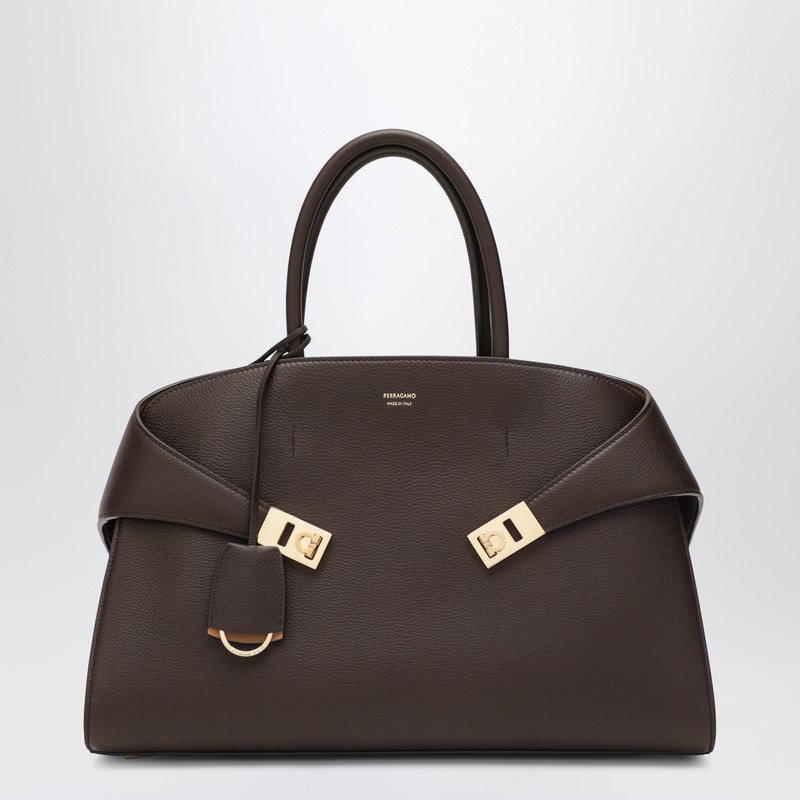 Hug L Leather Handbag in Brown/Ochre