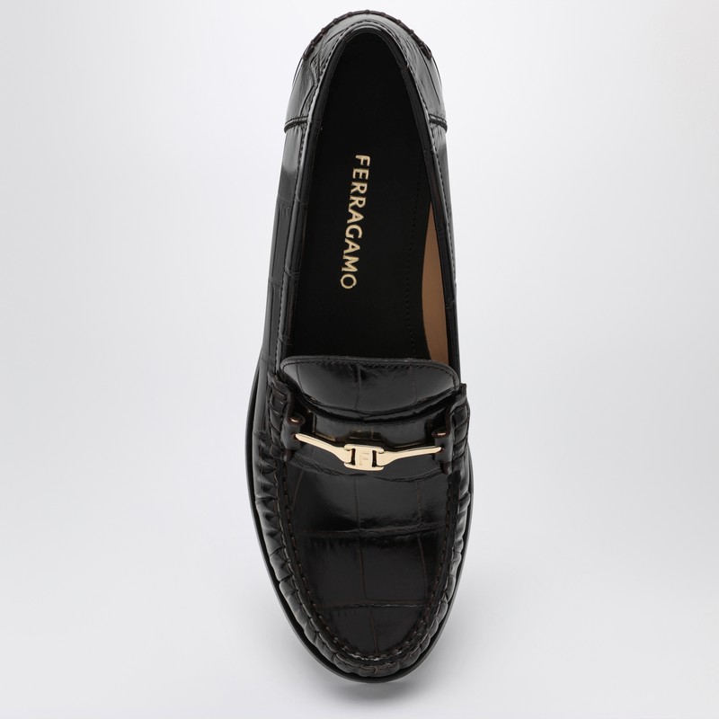 Ferragamo Dark Brown Moccasin New Vara Chain In Brown