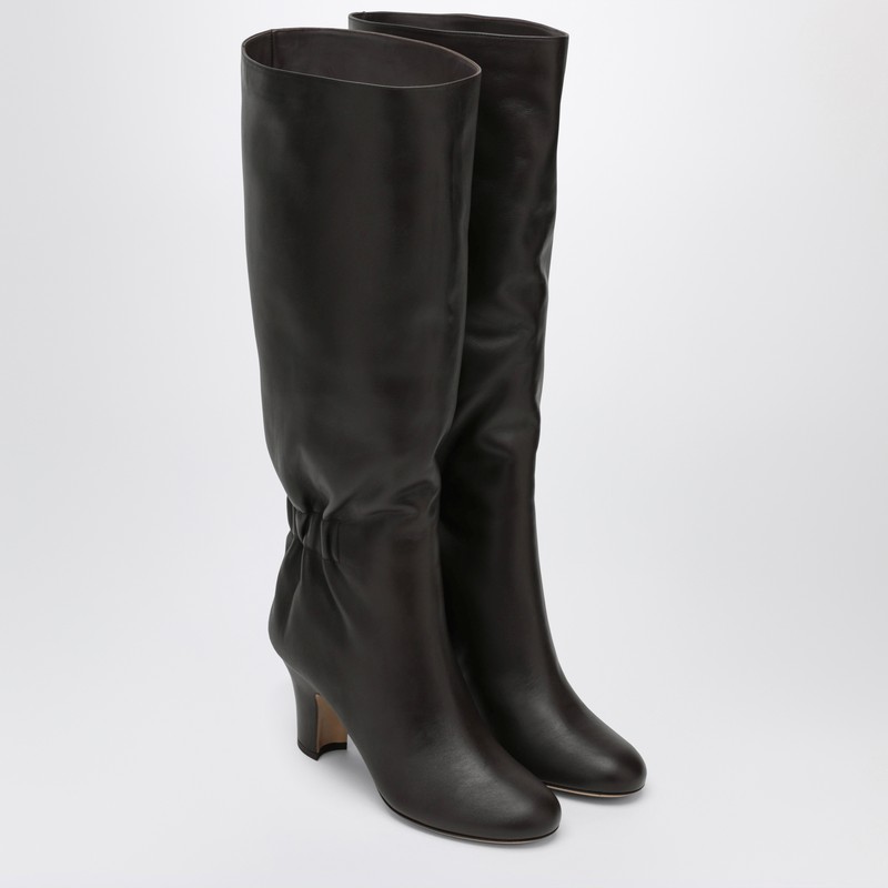 Ferragamo Knee-high Boots With Curled Design And Block Heel In Blue
