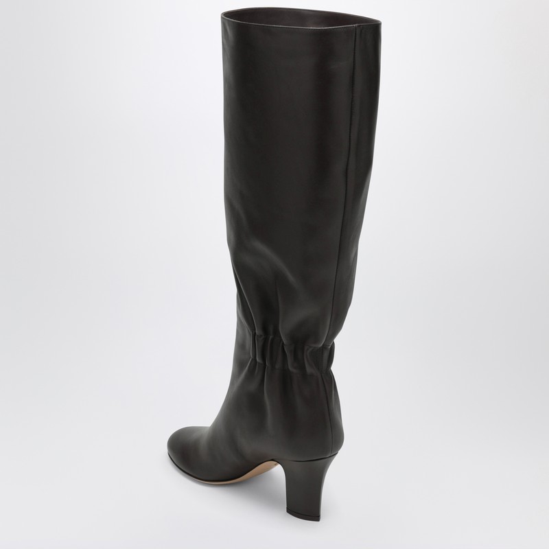 Ferragamo Knee-high Boots With Curled Design And Block Heel In Blue