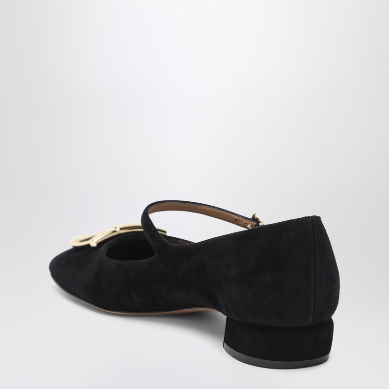Ferragamo Suede Gancini Heeled Ballerina With Gold Hardware