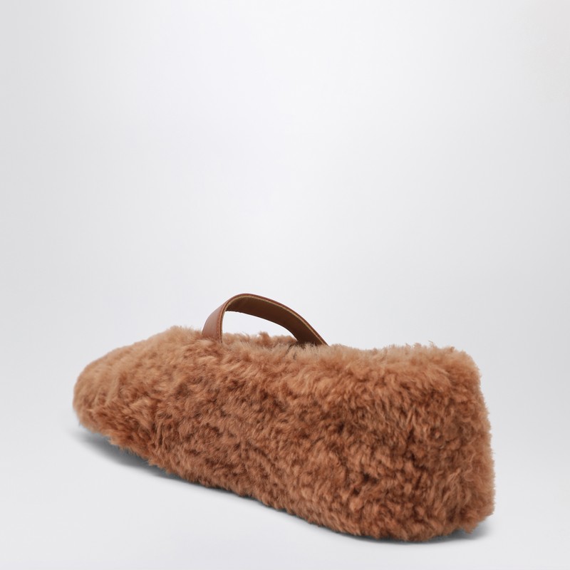 Ferragamo Ballerina Shoes With Buckle And Faux Fur In Purple