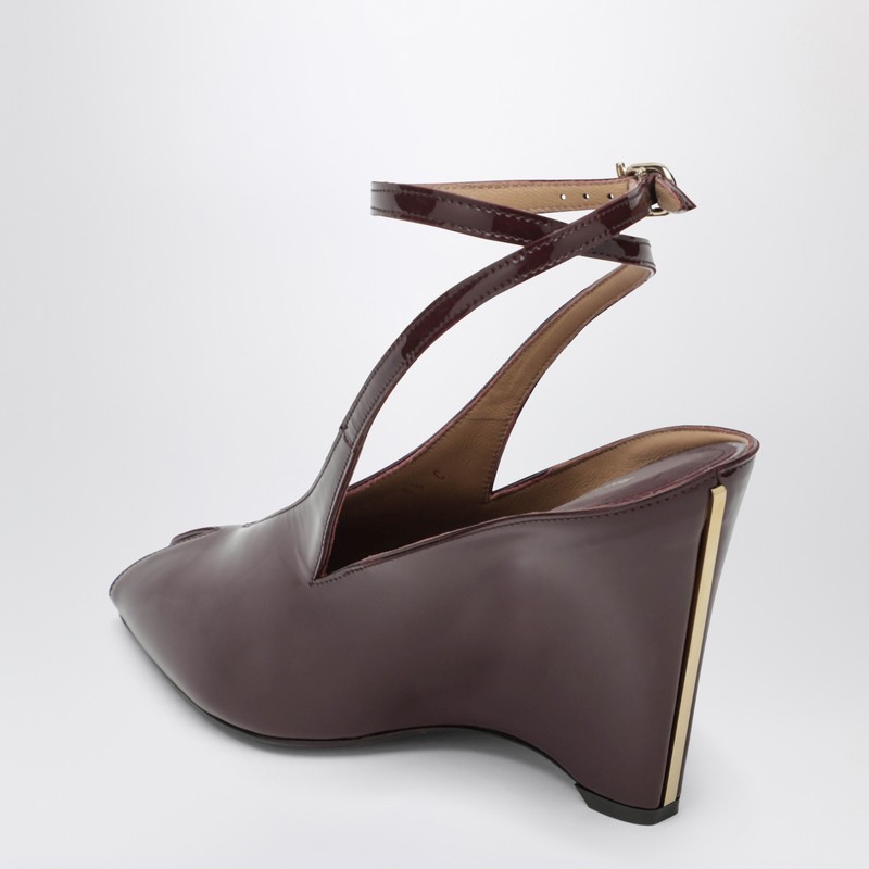 Ferragamo Peep Toe Wedge Sandals In Bordeaux In Metallic