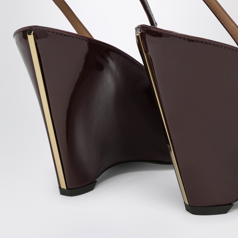 Ferragamo Peep Toe Wedge Sandals In Bordeaux In Metallic