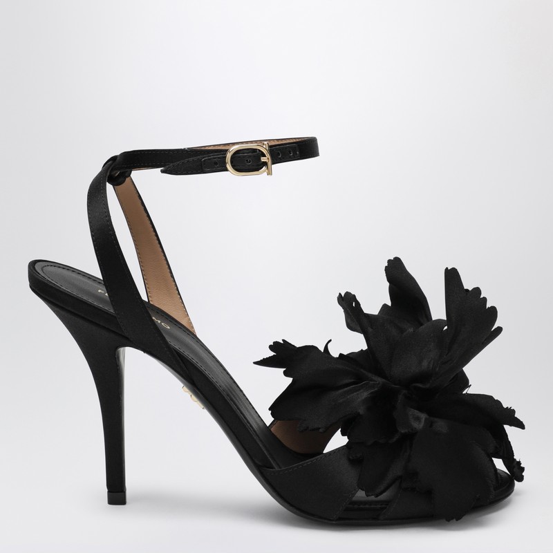Black satin flower sandals